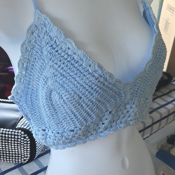 Light Blue Crochet Bralette Top - Picture 3 of 5